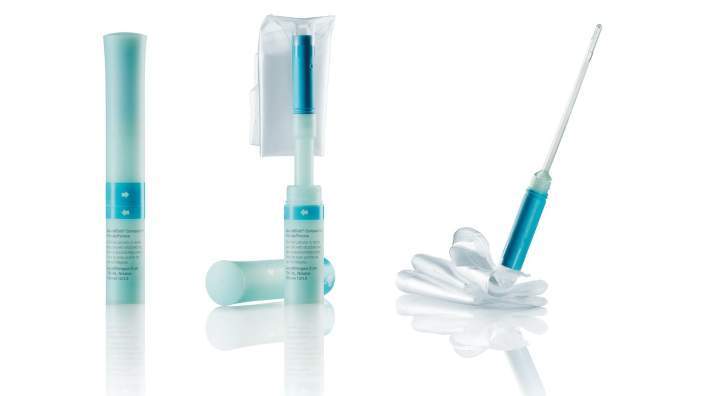 A compact all-in-one catheter and bag solution